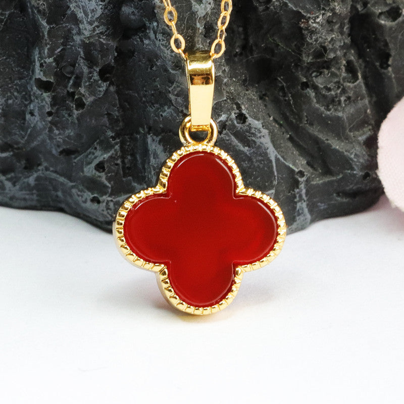 Red agate four-leaf clover bezel inlaid chalcedony pendant jewelry MN2033010