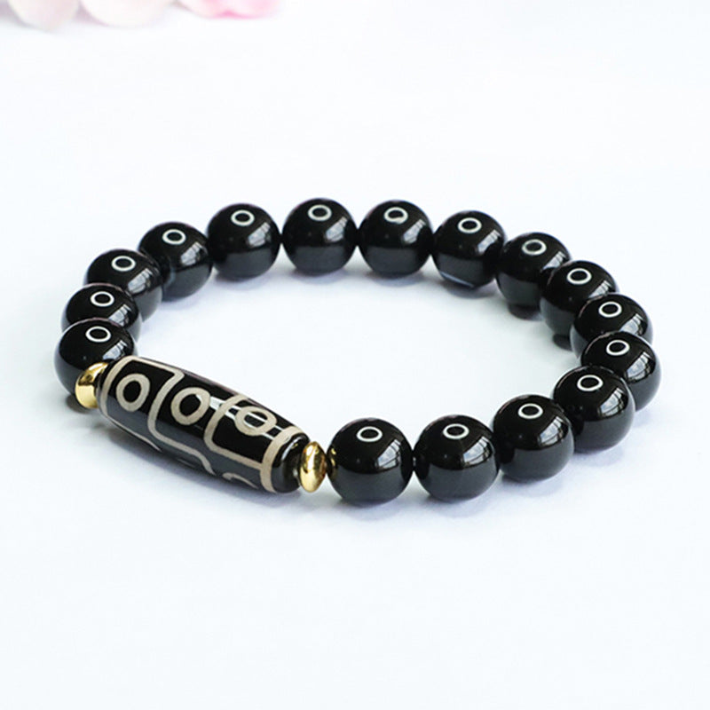 Nine Eyes Dzi Bead Bracelet Black Agate Bracelet Crystal Jewelry MN3063001 