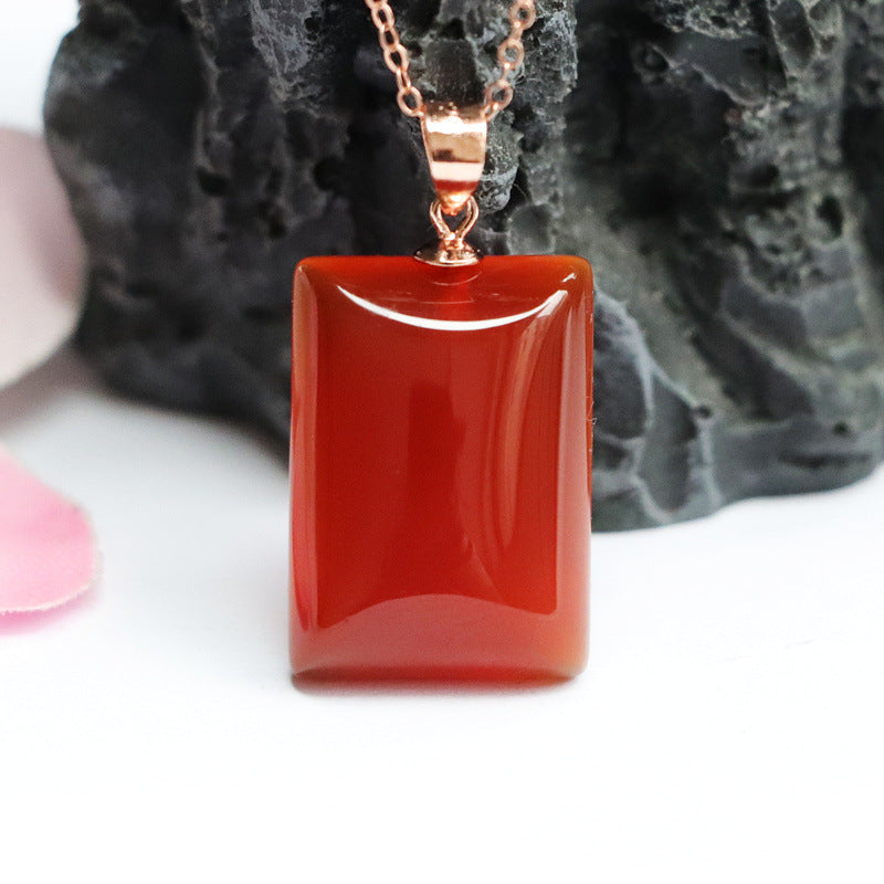 Natural silver with red agate square pendant chalcedony jewelry MN2053027