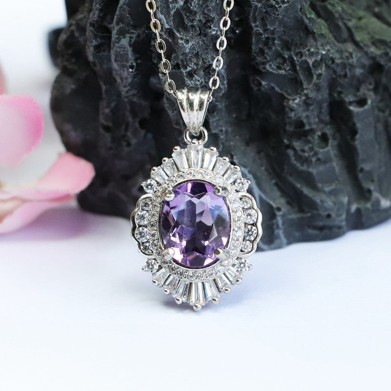 S925 silver inlaid natural amethyst pendant light luxury style colorful treasure live supply CB2082011 