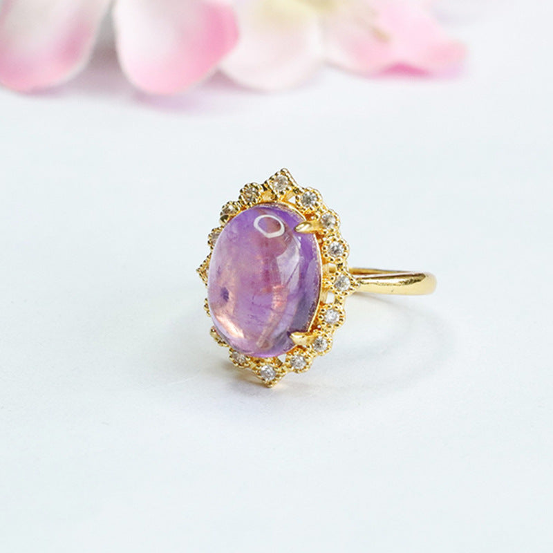 Natural Amethyst Ring Purple Gemstone Ring Women's Jewelry CB3082907 