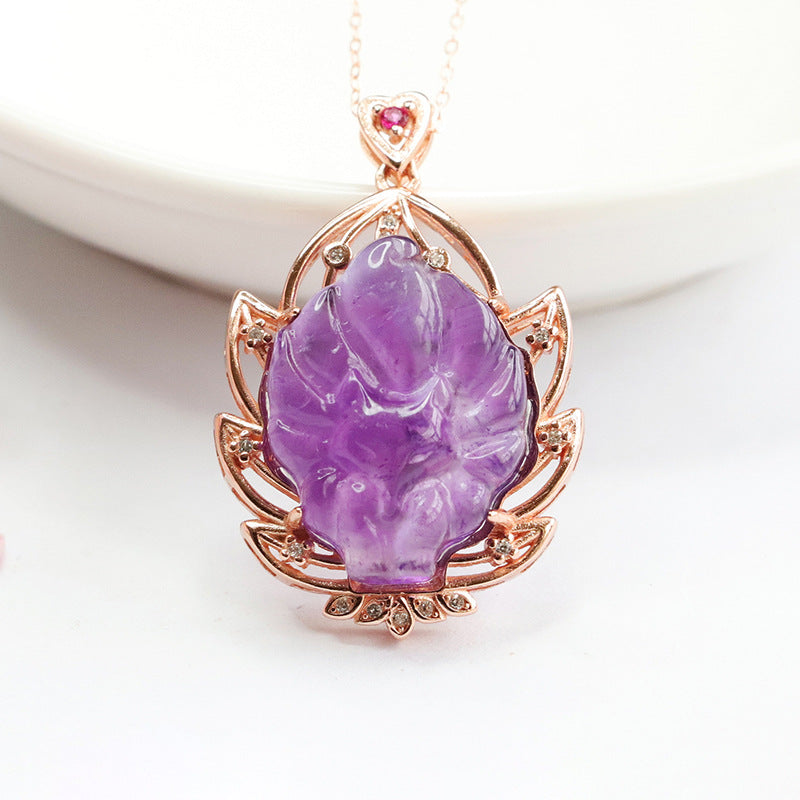 S925 silver inlaid with natural amethyst fox pendant nine-tailed fox necklace for women CB2121105 