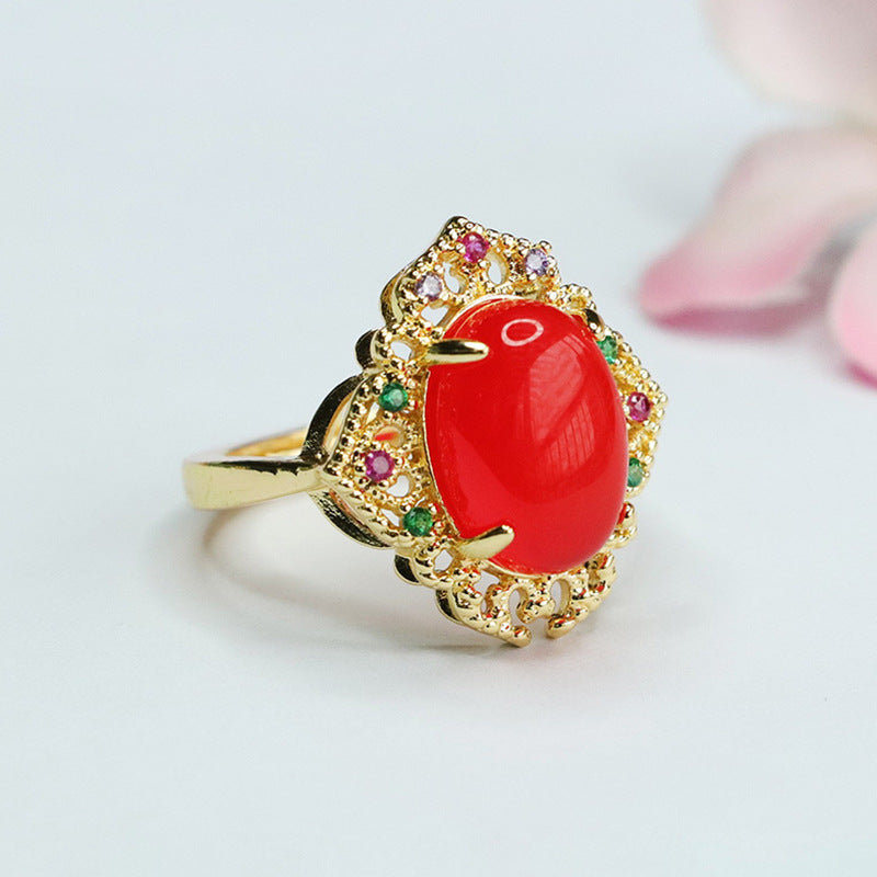 Ice chrysoprase ring red agate ring ring palace style MN4012605