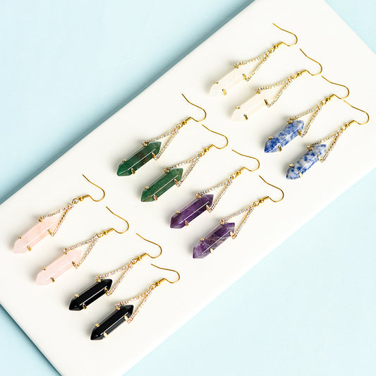 Foreign trade jewelry natural crystal raw stone earrings cute crystal hexagonal prism earrings temperament personality sweet earrings 