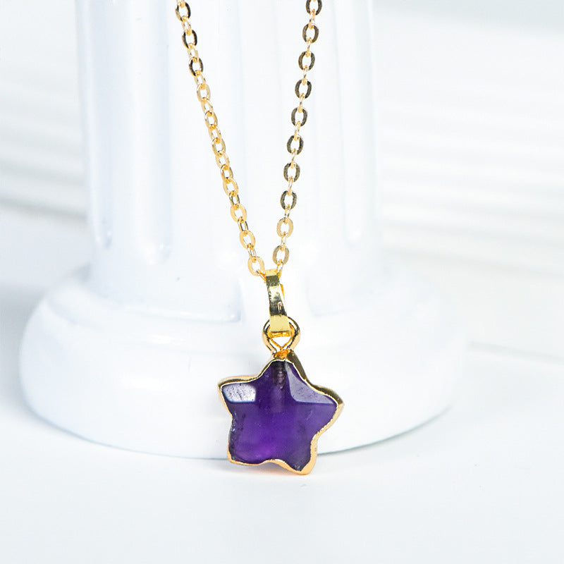 Exquisite natural amethyst star shape gold-plated pendant irregular crystal necklace jewelry accessories 