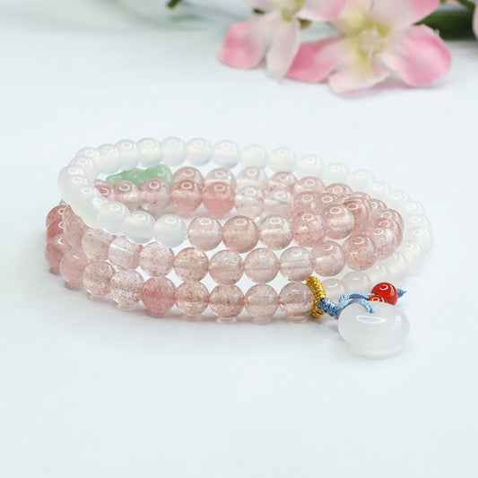 Natural strawberry crystal bracelet with multiple circles of lychee jelly chalcedony safety buckle bracelet factory wholesale CB3022407 