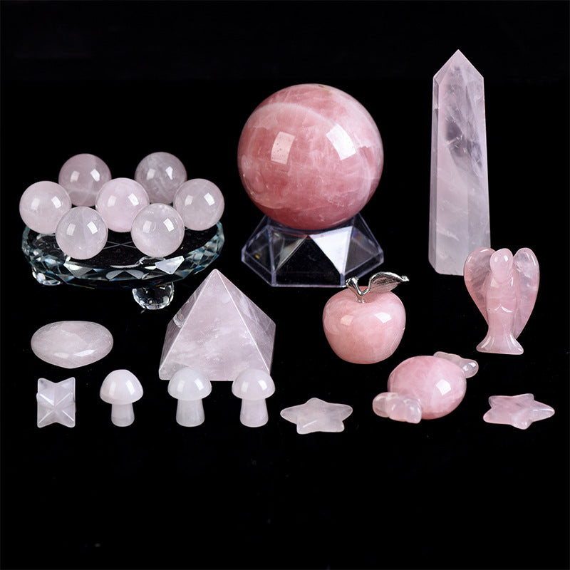 Natural pink crystal box gift combination crystal column crystal ball seven-star array crystal ball carving piece apple combination 