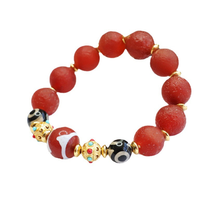 Tiger tooth dzi beads old material red agate bracelet chalcedony bracelet MN2040412