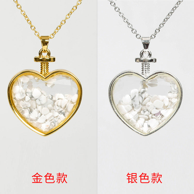 Hot-selling new multi-color optional decorated gravel love rose quartz simple personalized necklace round pendant 