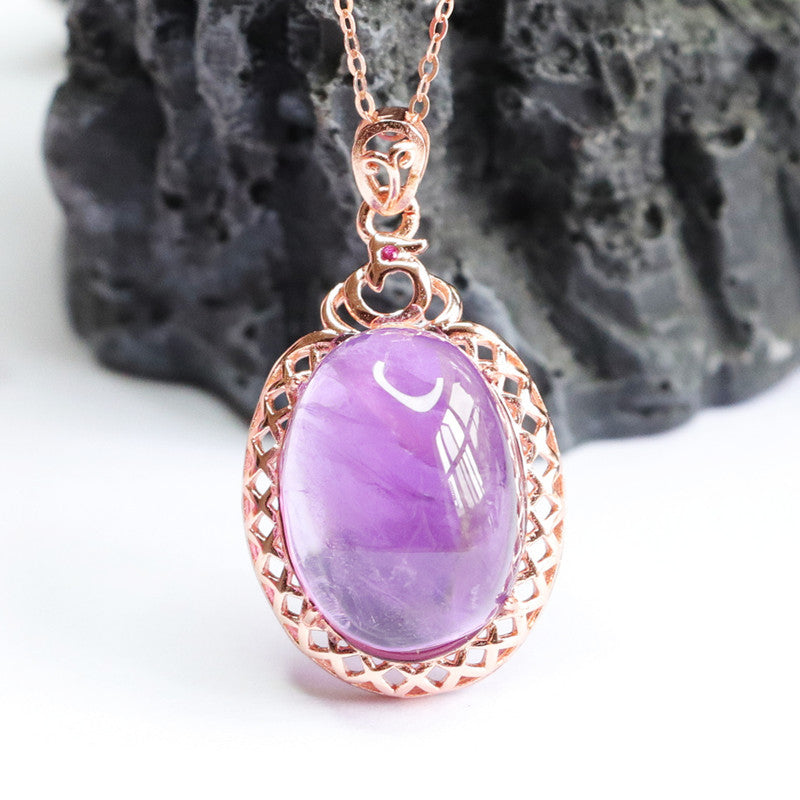 S925 silver set with natural amethyst pigeon egg pendant mesh jewelry CB2041409 