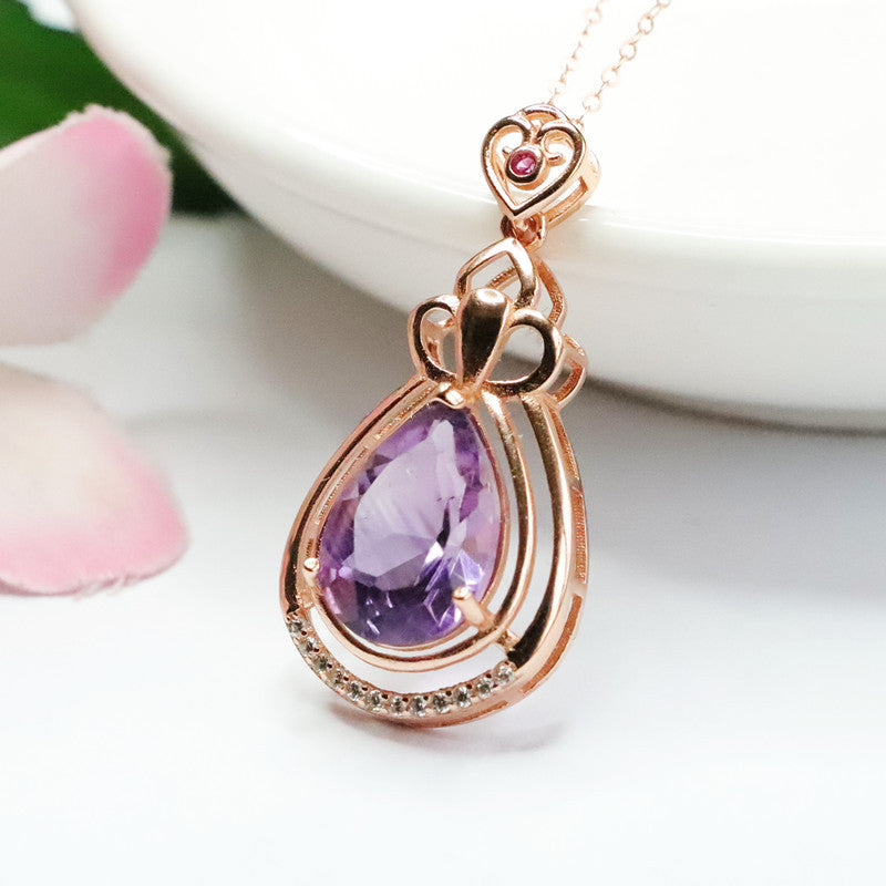 S925 silver inlaid with natural amethyst pendant water drop Brazilian colorful treasure CB2110609 