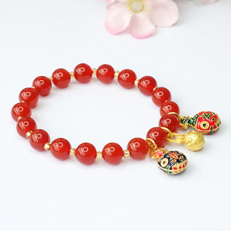 Red Agate Bracelet Enamel Swallowing Gold Beast Bracelet National Trend MN3091605