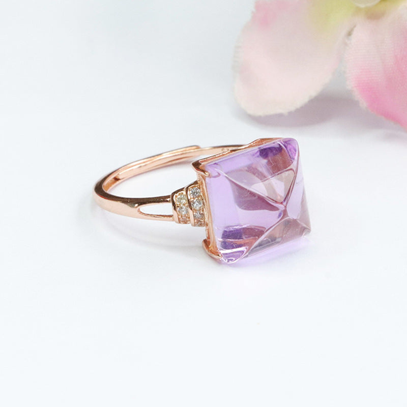 S925 silver set with natural amethyst sugar tower ring colorful treasure ring CB3102903 