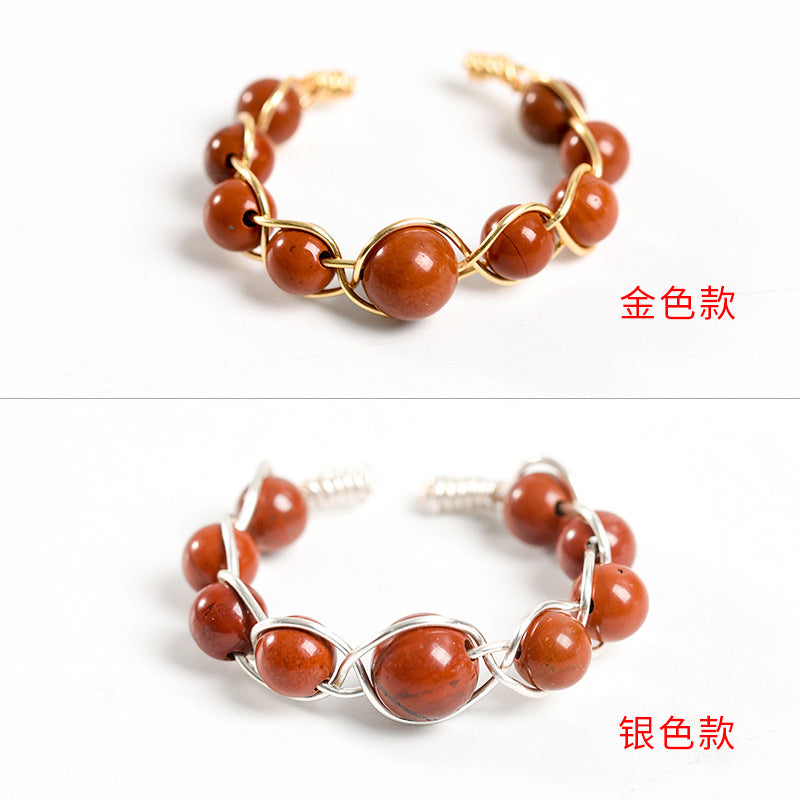 Hand-woven natural rice beads, round beads, copper wire rings, European and American personalized design jewelry sources 