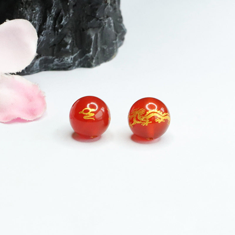 Red agate engraved loose beads chalcedony year of the dragon round beads DIY bracelet MN3121502