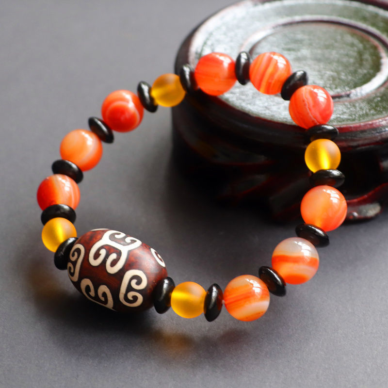 Pattern Dzi Beads Red Agate Bracelet Chalcedony Accessories Jewelry MN1122568