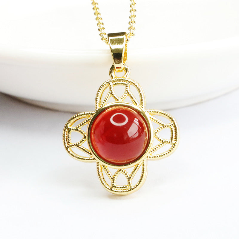 Carnelian Pendant Chalcedony Four Leaf Clover Jewelry MN3041102