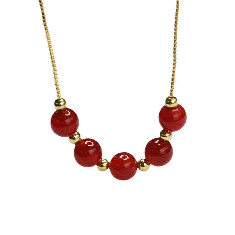 Natural red agate necklace chalcedony smile chain crystal fashion new Chinese style MN4051901