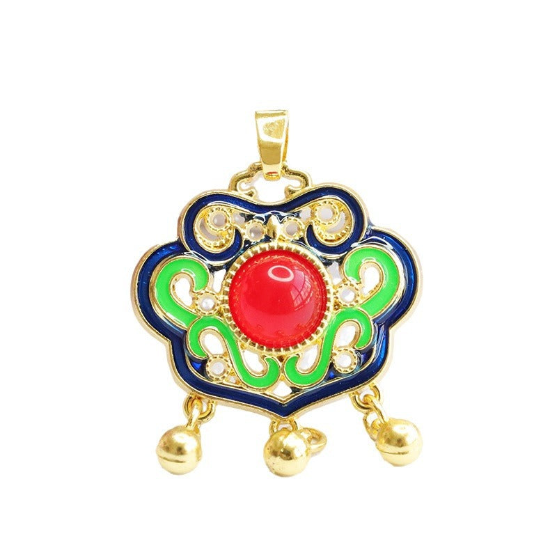 Natural red agate Ruyi lock pendant enamel chalcedony necklace national trend MN3110606