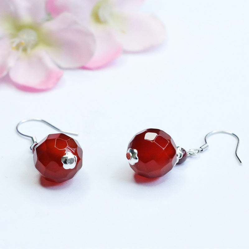 Customized acacia earrings S925 silver natural red agate ear hook chalcedony MN1122602