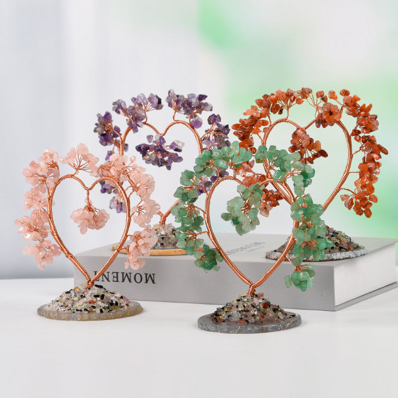 Love style agate base crystal tree ornaments crafts amethyst crystal tree home office desk craft tree decorations 