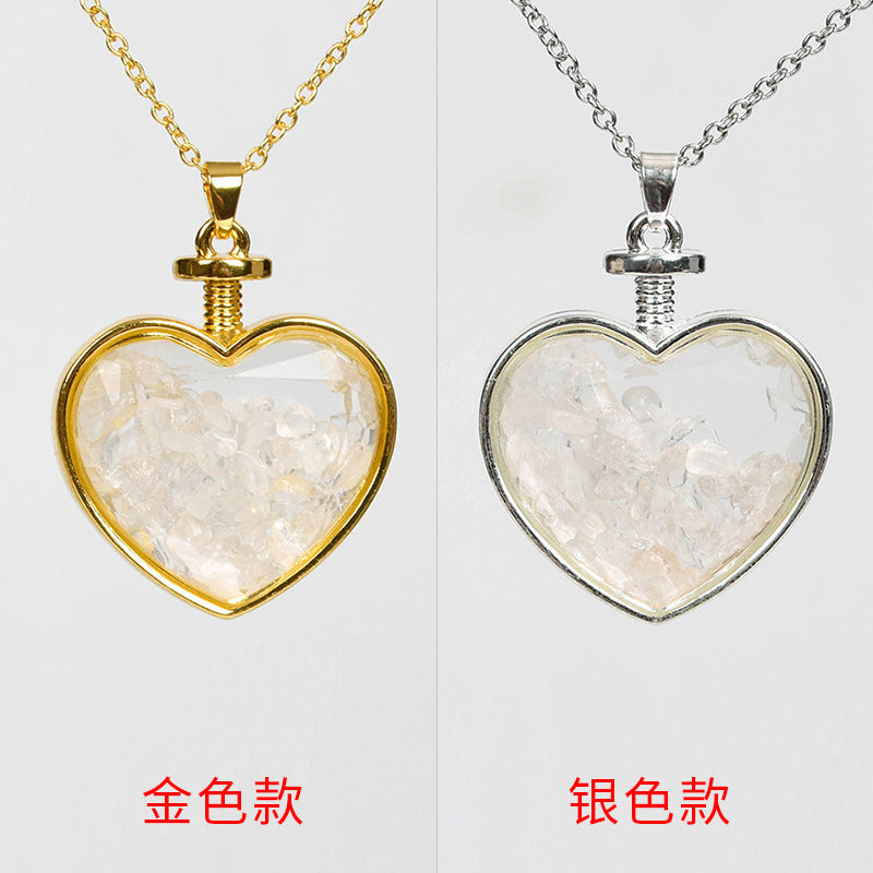 Hot-selling new multi-color optional decorated gravel love rose quartz simple personalized necklace round pendant 