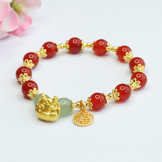 Natural red agate zodiac dragon bracelet year of the dragon zodiac year bracelet jewelry MN3112302