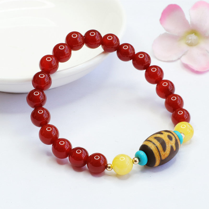 God of Wealth Dzi Beads Red Agate Bracelet Chalcedony Bracelet Jewelry MN2040404