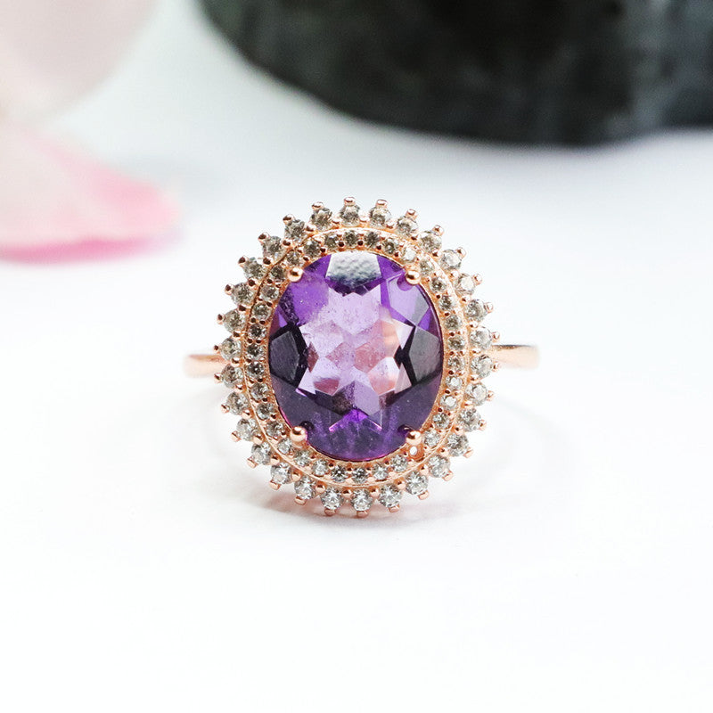 S925 silver inlaid with natural amethyst ring Brazilian colored treasure jewelry CB2110610 