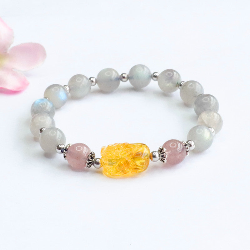 Natural Gray Moonlight Labradorite Strong Blue Light Bracelet Gold Amber Pixiu Bracelet Live Delivery CB2050512 