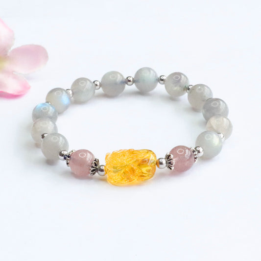 Natural Gray Moonlight Labradorite Strong Blue Light Bracelet Gold Amber Pixiu Bracelet Live Delivery CB2050512 