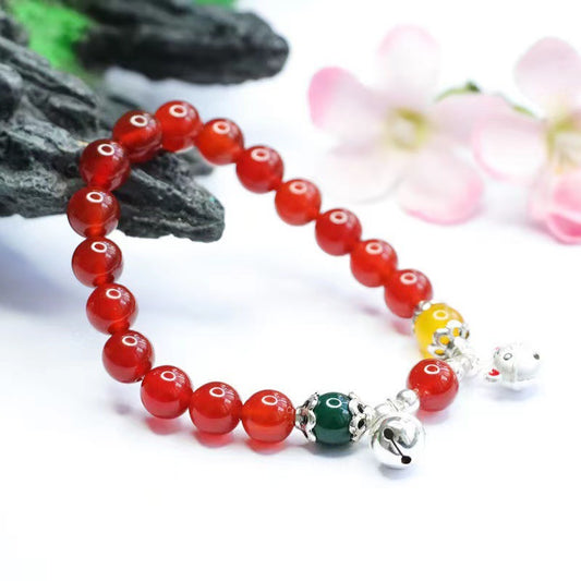 Pure Silver Red Agate Bracelet Chalcedony Year of the Tiger Bracelet Zodiac Tiger MN1122582