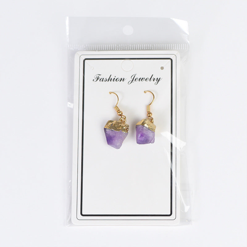 Natural amethyst raw stone gold-plated irregular earrings simple women's handmade earrings 