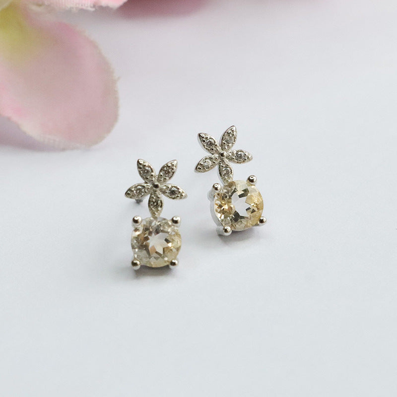 Natural citrine flower earrings S925 silver needle colorful treasure earrings jewelry CB3110303 