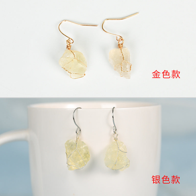 Hot selling natural crystal mixed irregular raw stone earrings creative simple women's handmade earrings 