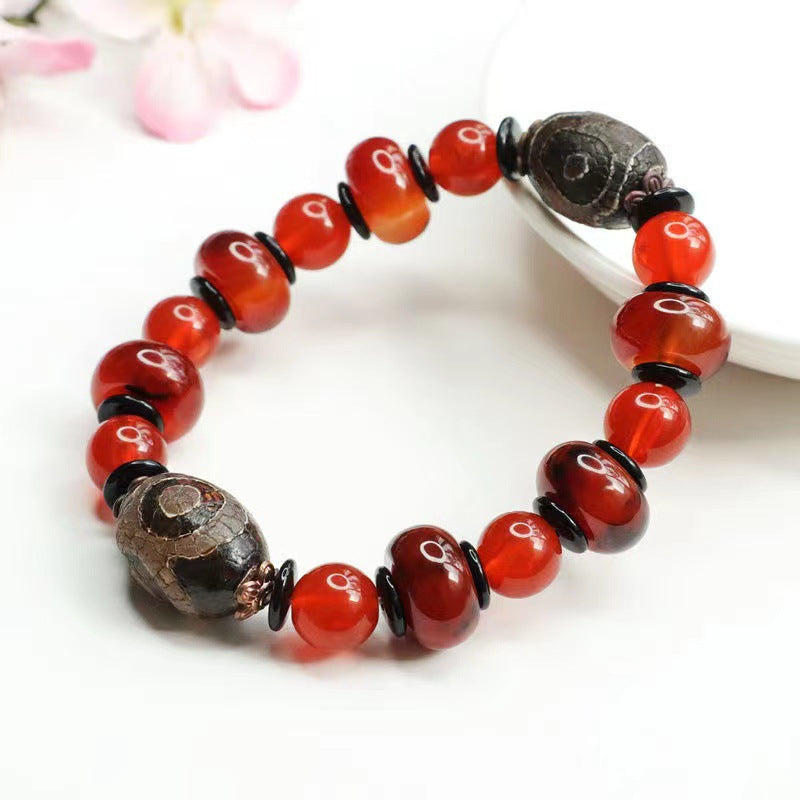 Three Eyes Dzi Bead Bracelet Red Agate Bracelet Chalcedony Jewelry MN1122580