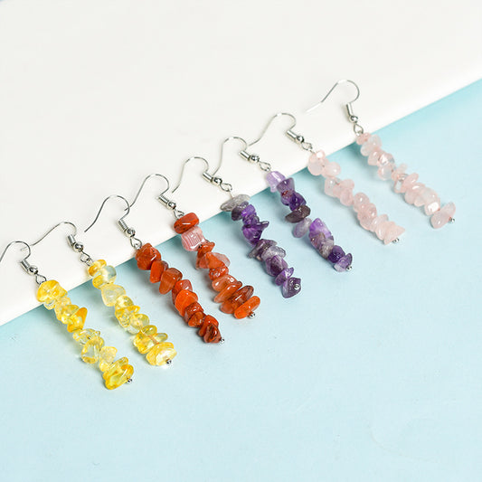 Hot selling natural crystal mixed long gravel earrings creative simple women's handmade earrings 