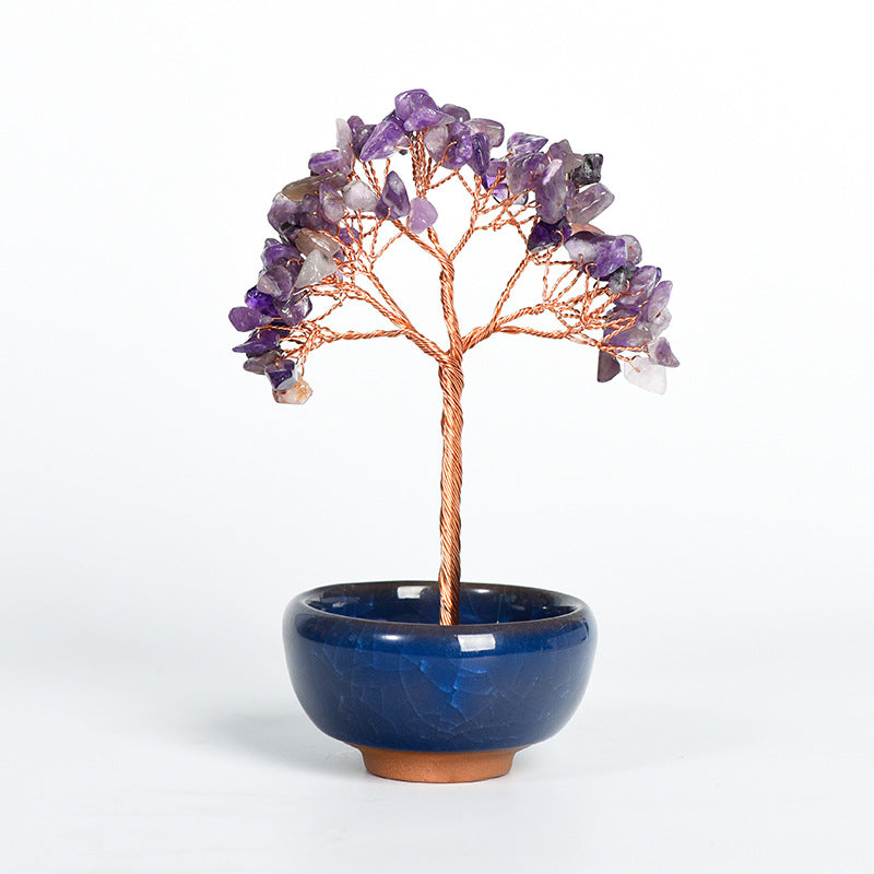 Natural crystal tree gravel ornaments crystal tree home creative office decoration crafts colorful small bowl shape base 