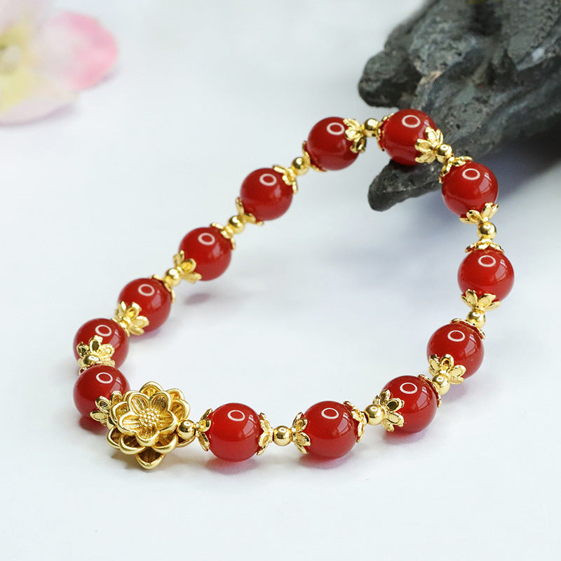 Natural Red Agate Bracelet Lotus Gypsophila Bracelet Women's Crystal Jewelry MN3030704