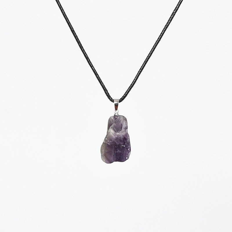 Crystal pendant, amethyst irregular rough stone pendant with leather rope accessories, rose quartz citrine necklace 