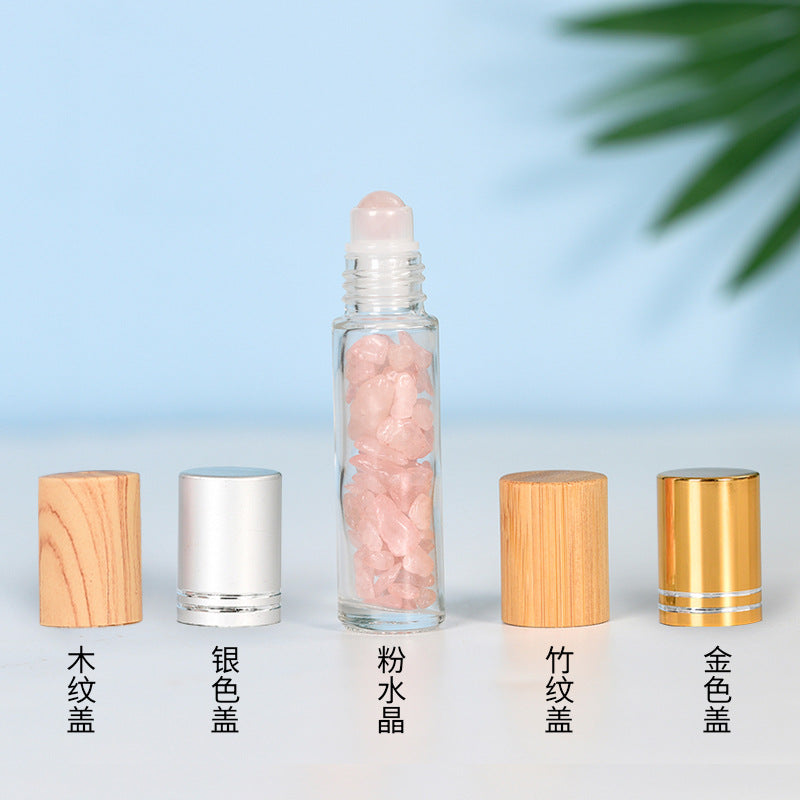 Manufacturer's hot-selling spot 10ml wood grain cap essential oil rolling ball bottle perfume bottle crystal gravel jade rolling ball bottle 