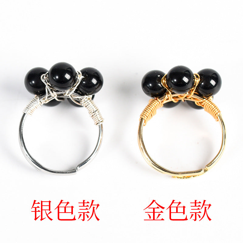 Natural crystal raw stone round beads flower jade ring hand-wound hot-selling jewelry 