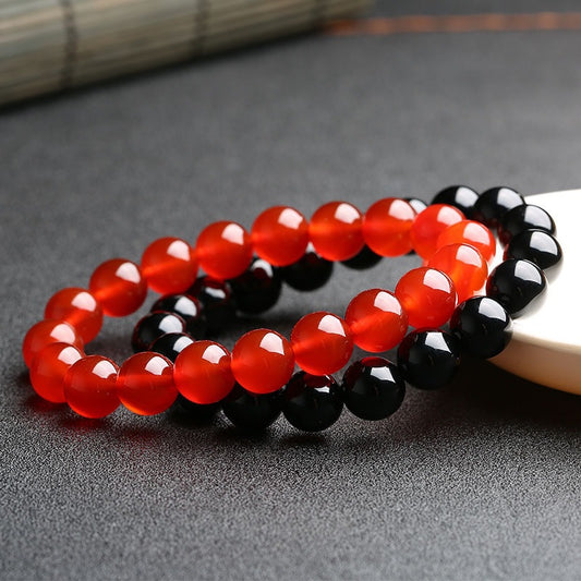 Natural red agate bracelet, round beads, chalcedony bracelet, black agate jewelry welfare MN2061316