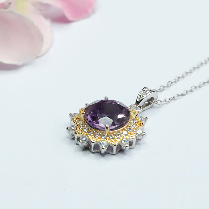 S925 silver inlaid amethyst pendant necklace crystal colorful treasure popular jewelry CB3010904 