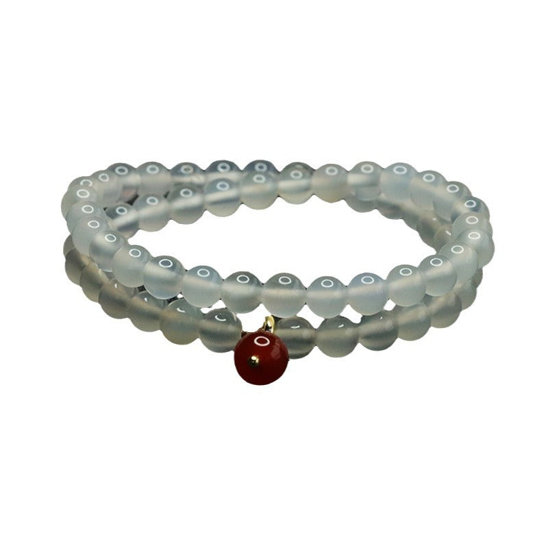 Natural white chalcedony bracelet red agate acacia bean bracelet national trend CB4030901 