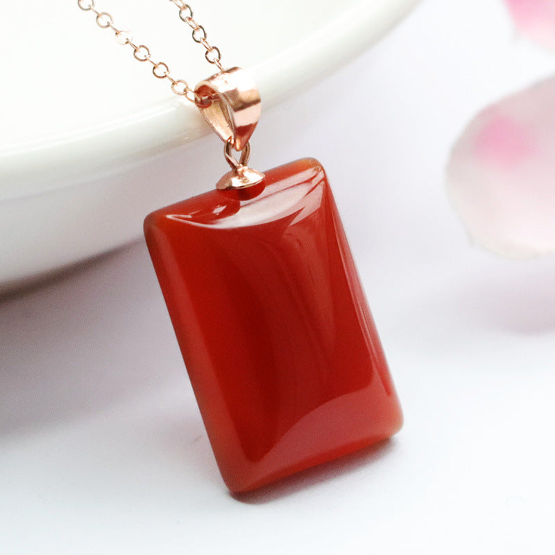 Natural silver with red agate square pendant chalcedony jewelry MN2053027