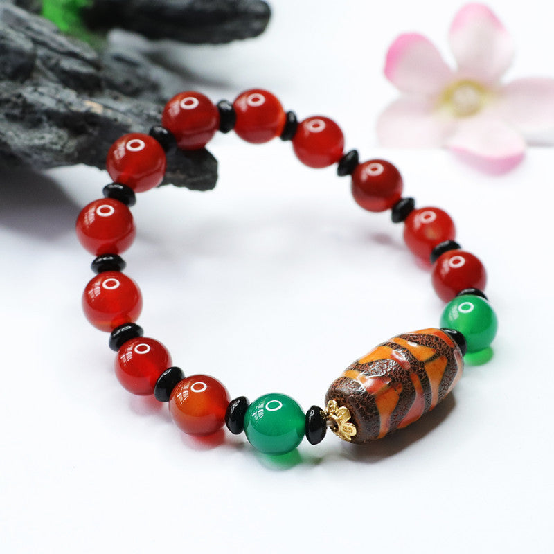 Tiger Tooth Dzi Bead Bracelet Red Agate Bracelet Chalcedony MN2032204