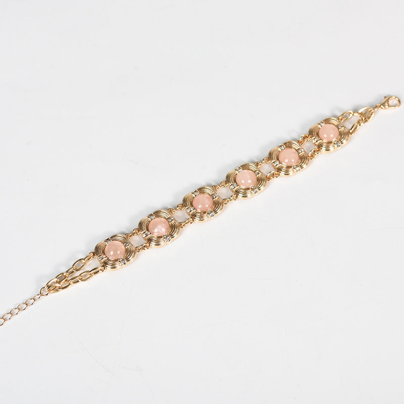 New hot-selling natural crystal products metal inlaid bracelets for women handmade rose quartz bracelets 