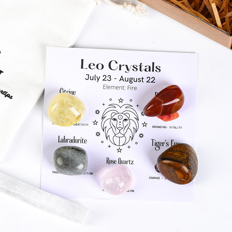 Twelve Constellations Crystal Raw Stone Hot Selling Raw Stone Tumbled Stone Set Festive Gift Indoor Ornament Set Gift Box 