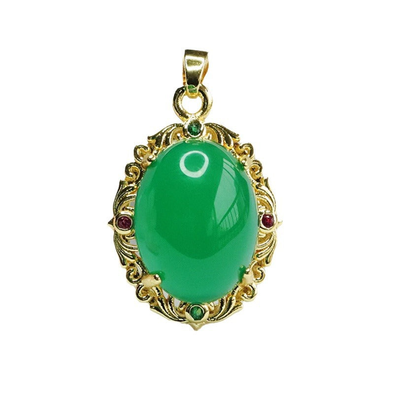 Ice green chalcedony pendant red agate necklace ethnic style MN4012609